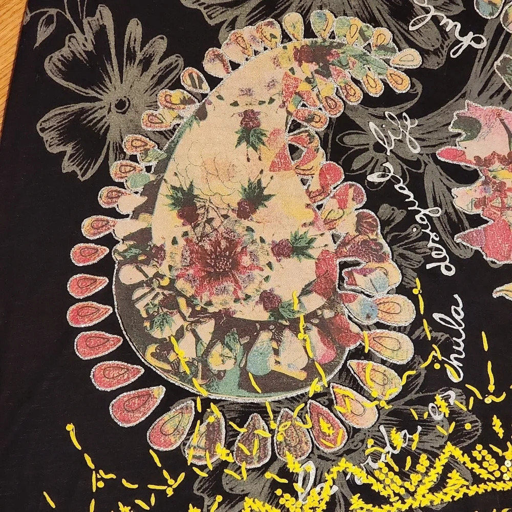 Desigual Skirt Small Black Floral A Line Stretch Embellished Artsy Fal Aurora - Picture 8 of 12